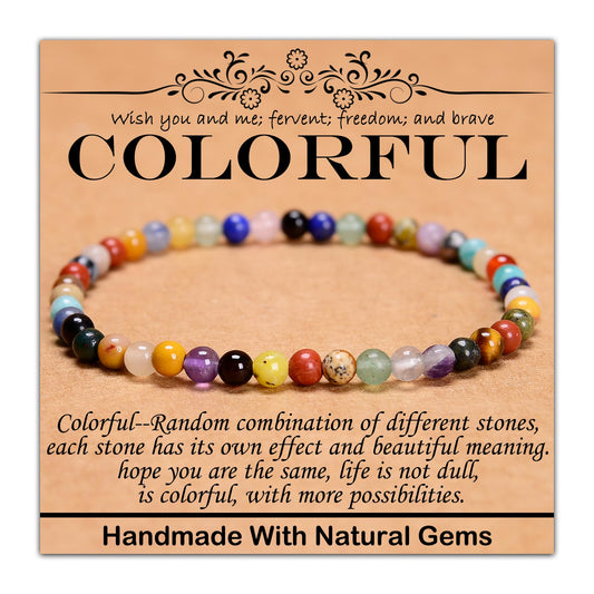 CHCCOYE 4mm Natural Healing Gemstone Bracelet Handmade Yoga Stretch Elastic Bracelet Stress Relief Crystal Jewelry for Men and Women (4mm,Colorful)