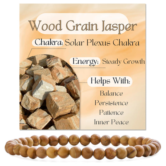 Bivei Wood Grain Jasper-Steady Growth-4mm Beaded Bracelets for Women Handmade Semi Precious Natural Stone Stretch Elastic Jewelry Yoga Protection Gifts