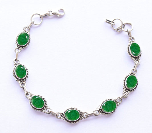 Avicrafts Emerald Stone Bracelets Silver Overlay For Women Girl Gifts - Gemstone Adjustable Handmade Link Bracelets For Her