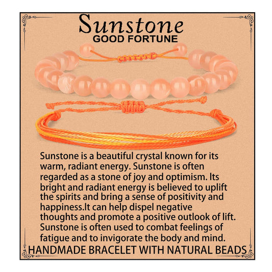 LPBeads 8mm SunStone Bracelet with Handmade Rope Bracelet Size Adjustable Natural Stone Crystal Healing Bracelets Gifts for Unisex Adults