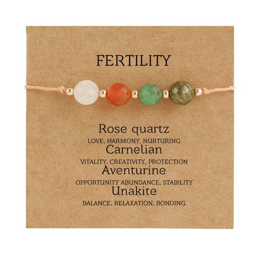 Fezodo Fertility Bracelets For Women, Natural Crystals and Gemstones Energy Healing Crystal Beaded Bracelet mas Valentines day Birthday Gift for Friends Women