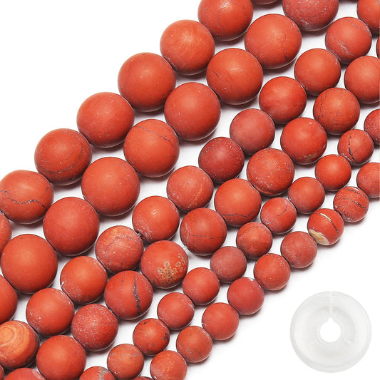 Natural Matte Red Jasper Beads, 10MM Round Frosted Unpolished Loose Gemstone Beads for Bracelet Necklace Jewelry Making, Energy Stone Healing Power with Stretch Beading Cord