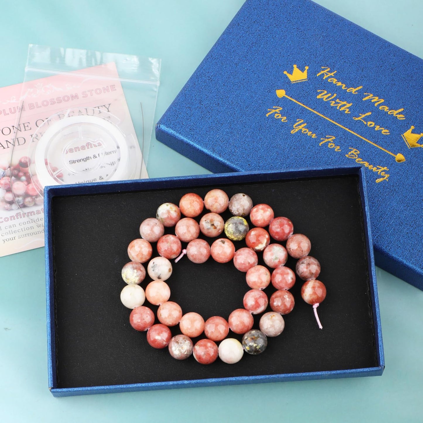 CMBYN Natural Stone Beads Round Genuine Real Stone Beading Strand Loose Gemstones DIY Smooth Bead for Bracelet Necklace Earrings Jewelry Making (Red Plum Blossom Stone, 10mm 36 Pieces)