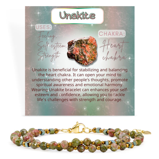 Farfume Unakite - Balance - Crystal Beaded Bracelets, Chakra 4mm Natural Stone Beads Bracelets, Gemstone Spiritual Jewelry Gifts for Mother's Day