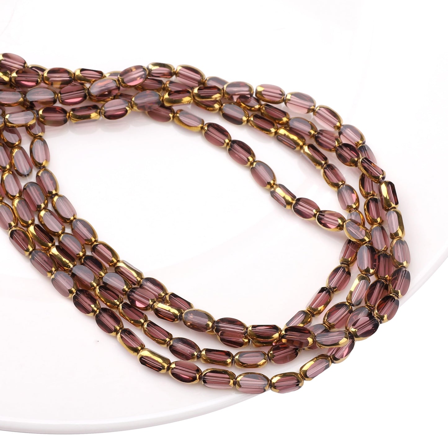 DADIFEN Glass Rice Beads Clear Purple 4x6mm 50pcs Faceted Oval Golden Edge Crystal Loose Beads for DIY Craft Jewelry Making