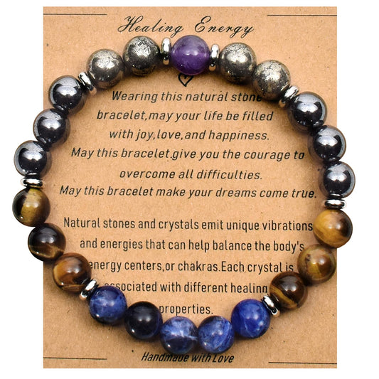 Ayriwoyi Men's Bracelet Healing Bracelet for Men Blue Stone Tiger Eye Hematite beaded Bracelets for Men Strength Bracelets for Women