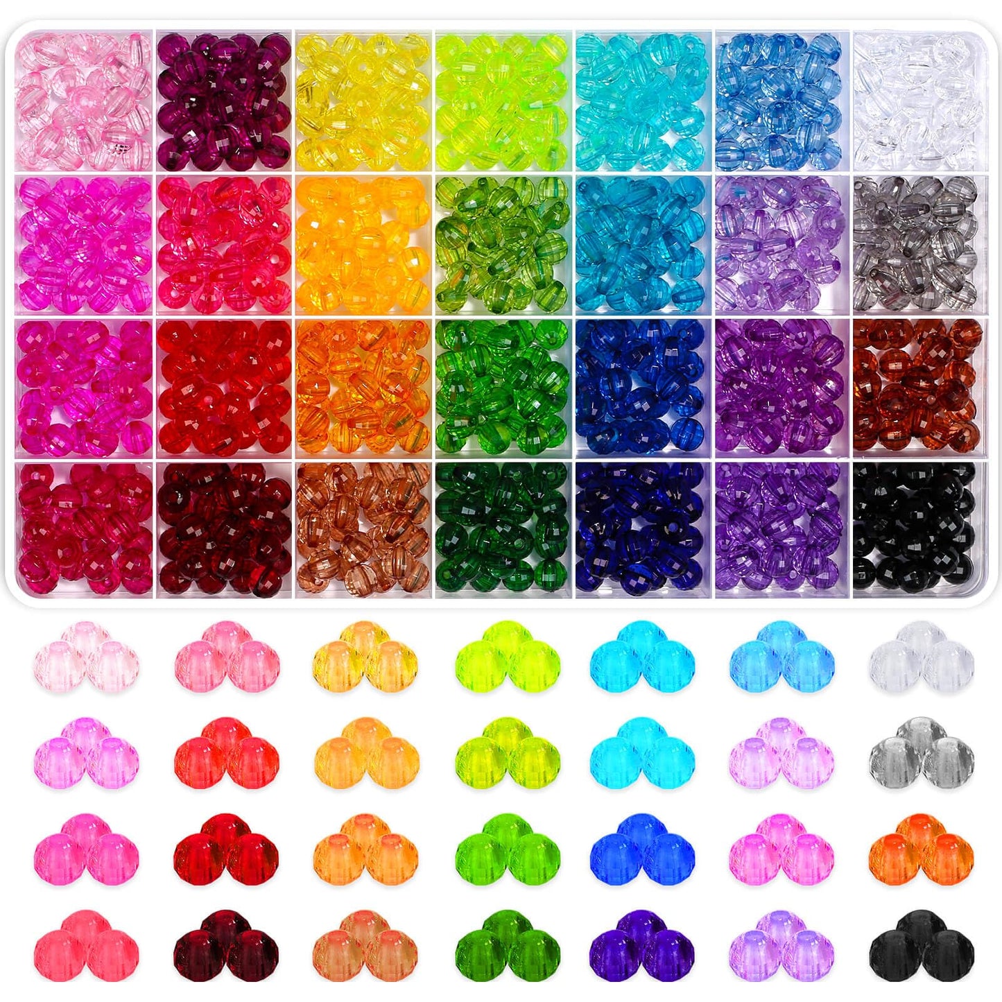 Paxcoo 700 Pcs Crystal Acrylic Beads Faceted Bicone Gem Beads for Jewelry Making (8 MM)