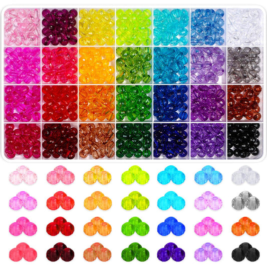 Paxcoo 700 Pcs Crystal Acrylic Beads Faceted Bicone Gem Beads for Jewelry Making (8 MM)
