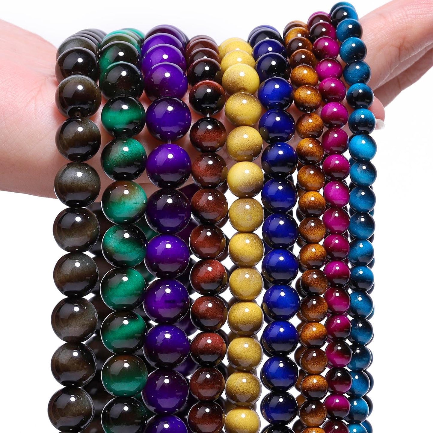 Song Xi 60PCS 6mm Khaki Tiger Eye Gemstone Beads for Jewelry Making, Round Smooth Glass Beads for DIY Bracelet Necklace Earring Keychain, Arts and Crafts, for Christmas Wedding Birthday