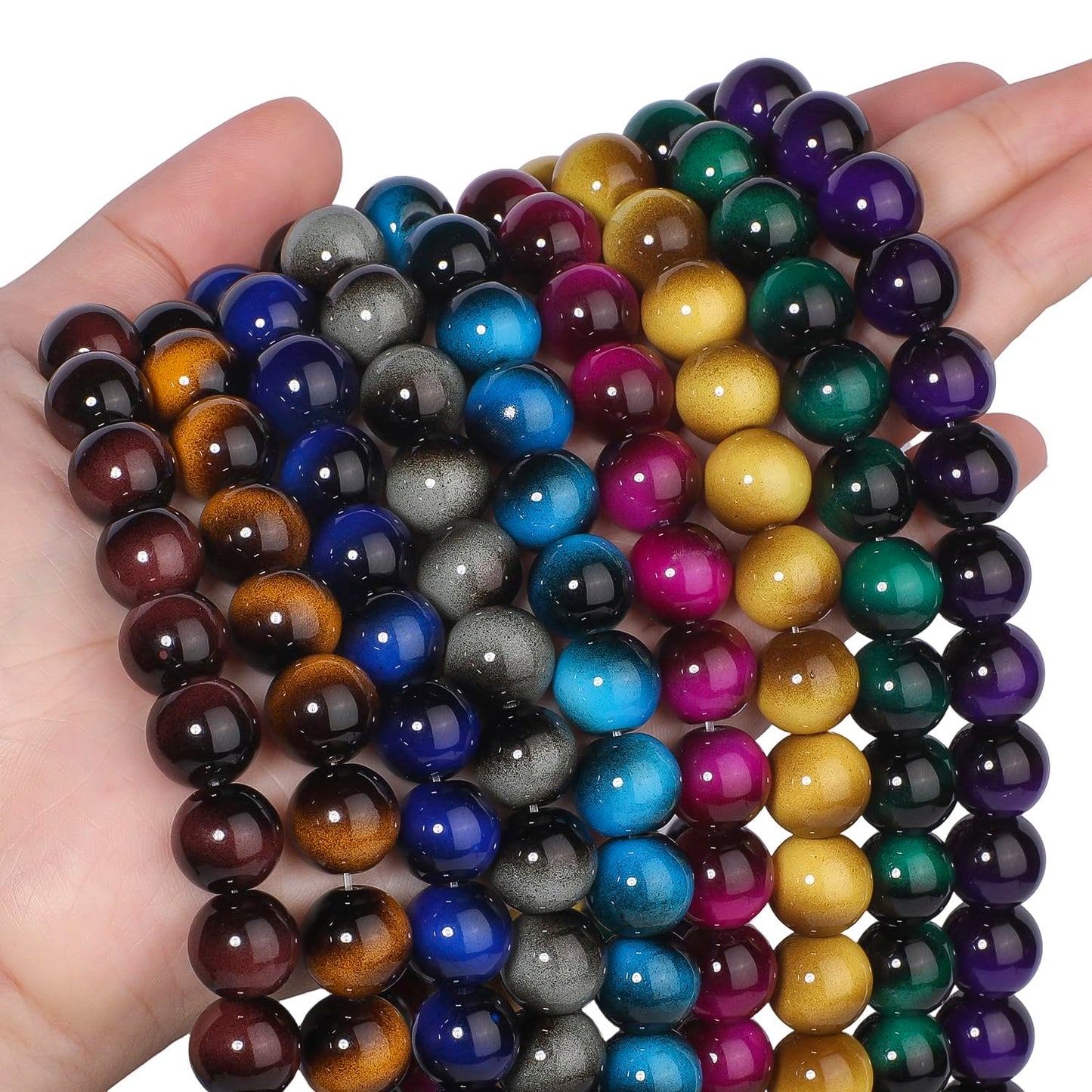 Song Xi 28PCS 12mm Royal Blue Tiger Eye Gemstone Beads for Jewelry Making, Round Smooth Glass Beads for DIY Bracelet Necklace Earring Keychain, Arts and Crafts, for Christmas Wedding Birthday