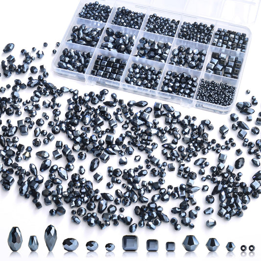 Laopottbeads 1500 Pcs Crystal Glass Beads for Jewelry Making – 12 Styles Bicone, Rondelle, Cube, Teardrop & 3mm Spacer Beads, DIY Bracelet Necklace Earring Craft Kit with Organizer Box(Vavy Blue)
