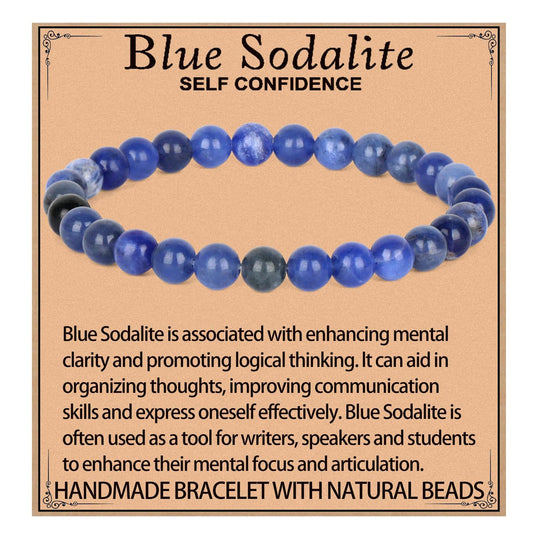 LPBeads Handmade Natural Gemstone Stretch Elastic 6mm Blue Sodalite Bracelet Healing Crystal Round Stone Beads Jewelry Gifts for Women Men