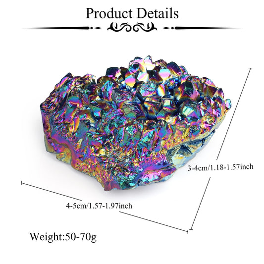 ZHIYUXI Rainbow Crystal Titanium Coated Crystal Cluster Crystal Geode Decor Rainbow Rock Natural Raw Crystal Energy Balance Reiki Wicca Home Decor 1Pc 50-70g