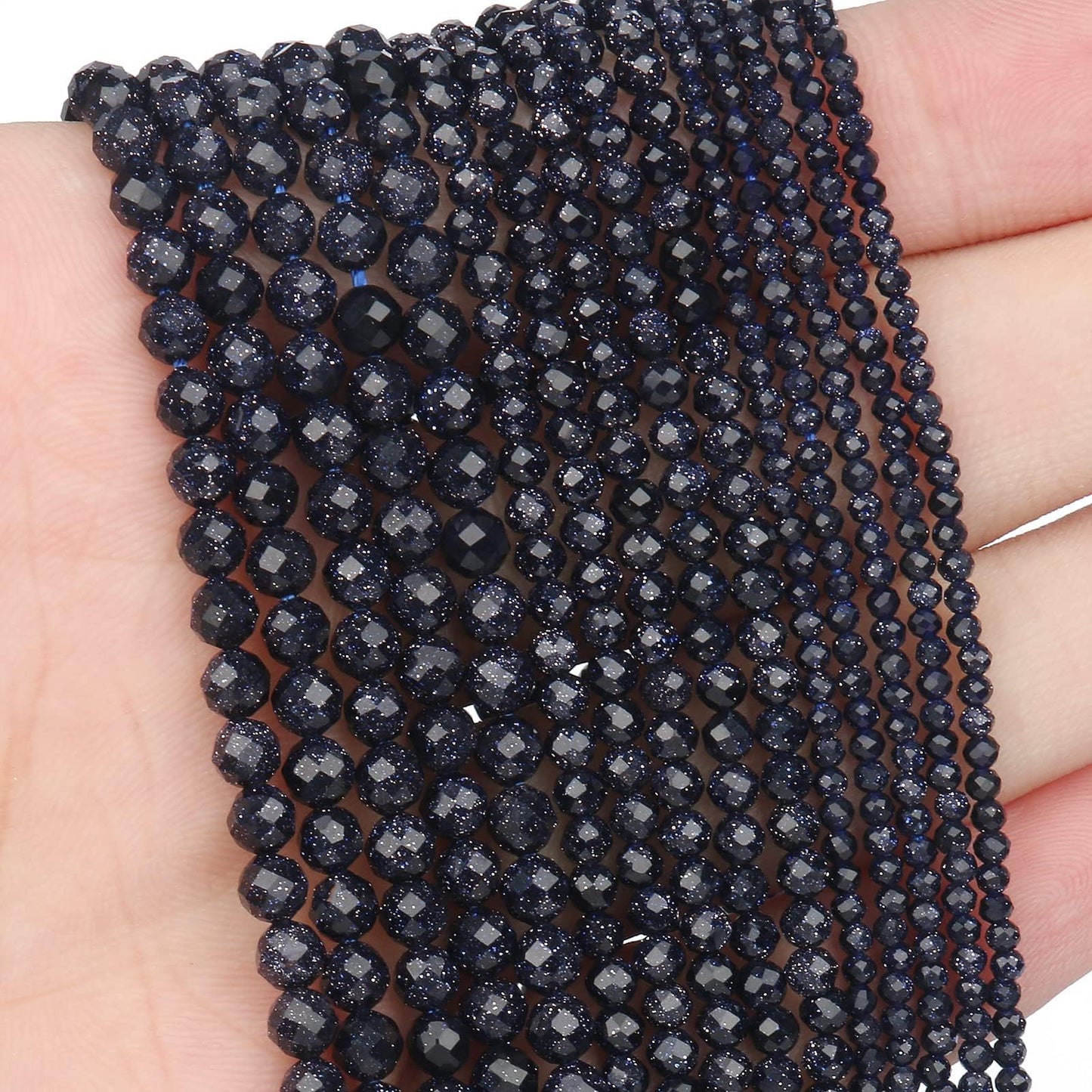 Song Xi 90pcs 4mm Natural Blue Sandstone Gemstone Beads Faceted Round Loose Stone Beads for Jewelry Making