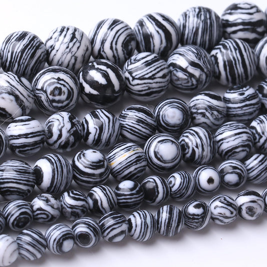 8MM Black and White Peacock Turquoise Round Loose Beads Natural Gem Beads Crystal Energy Stone Beads for Jewelry Making DIY Bracelet Necklaces