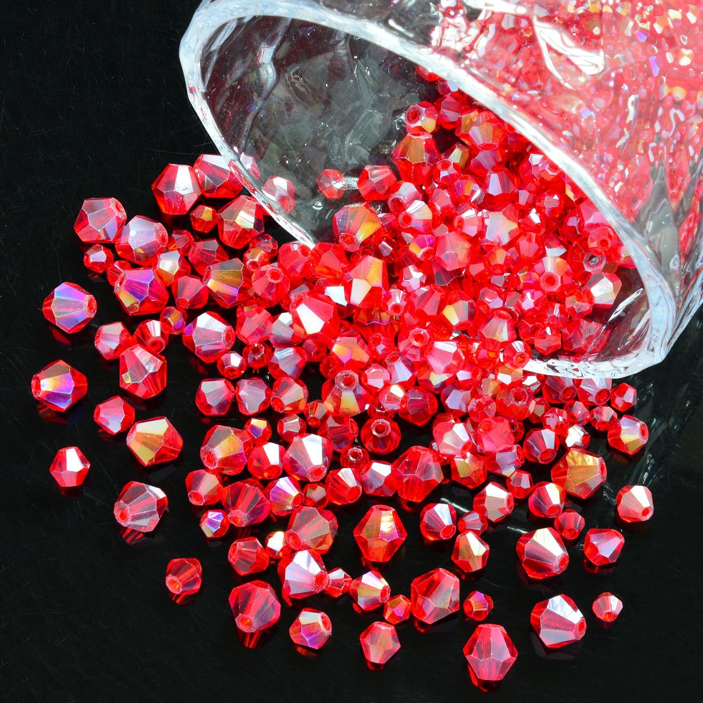 1550PCS Bicone Crystal Glass Beads Set for Jewelry Making, 3mm 4mm 6mm 8mm Sparkling Faceted Beads Sorted by Size for Bracelets, Necklaces, Suncatchers & DIY Crafts(Red)