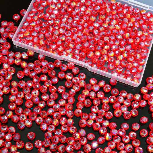 Laopottbeads 460Pcs 8mm Crystal Glass Beads for Jewelry Making Beads for Bracelets Necklace Pendants Making Supplies(Red)