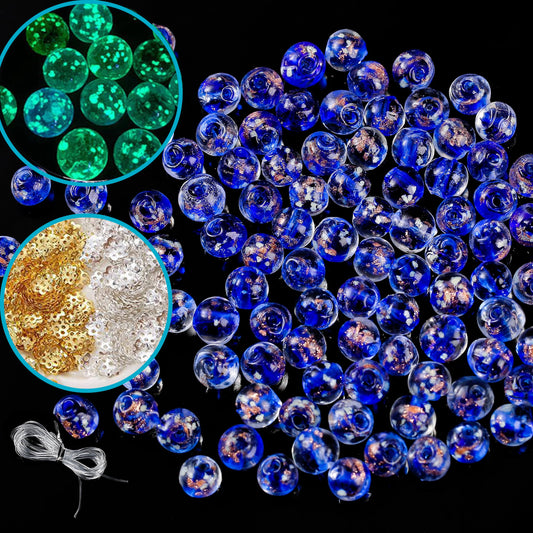 200 PCS 8mm Glow in The Dark Beads Bulk Round Luminous Glass Beads with Holes for Jewelry Making Bracelets Earrings Necklace Glow Loose Spacer Ball Bead DIY Craft Kit