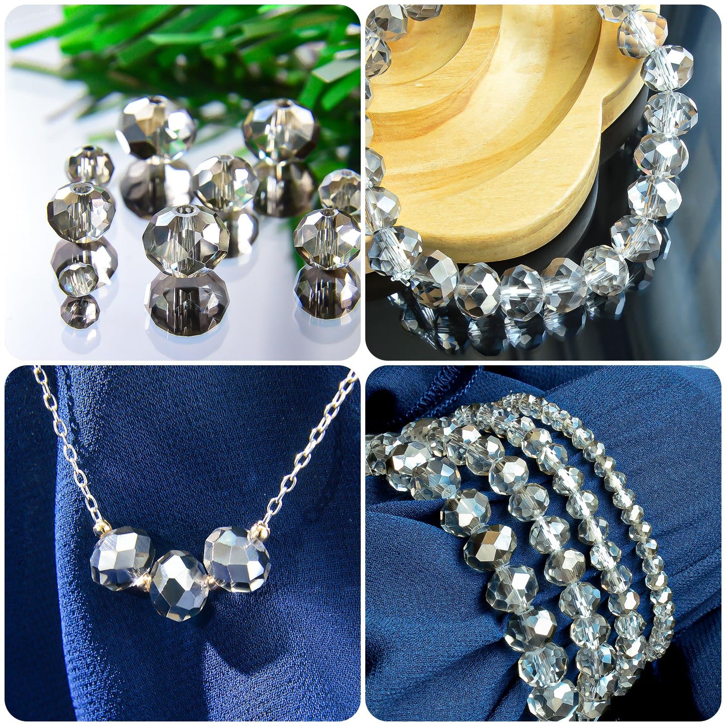 Laopottbeads 460Pcs 8mm Crystal Glass Beads for Jewelry Making Beads for Bracelets Necklace Pendants Making Supplies(Gray)