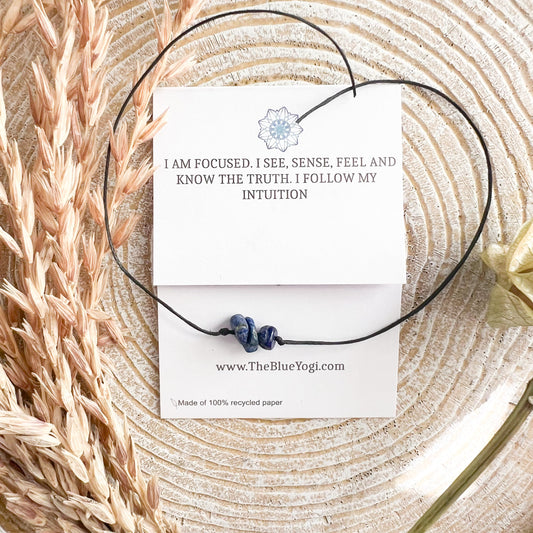 The Blue Yogi Lapis Lazuli Healing Bracelet/Anklet Adjustable Spiritual Crystal Jewelry with Affirmation Card, Handmade Protection Cord Band