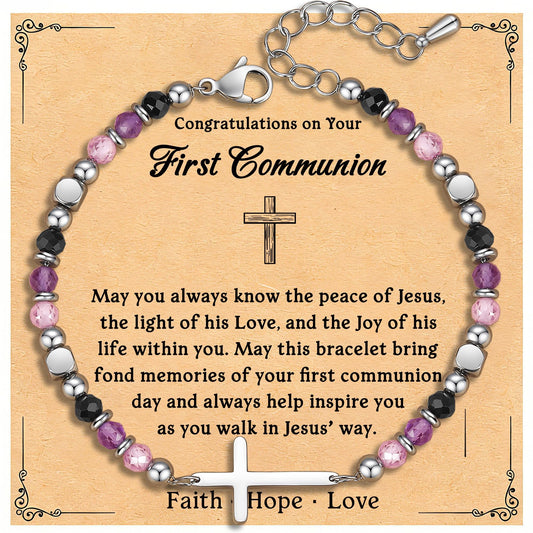 First Communion Gifts for Girls, First Holy Communion Gifts for Teen Girls, Religious Christian Cross Bracelets for Women, Easter Faith Bracelets Dainty Anxiety Relief Jewelry for Her