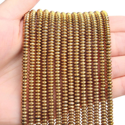 BONNY BOXX 1 Strand (150PCs) 2 * 4mm Rondelle Beads, Natural Abacus Disk Gold Hematitet Stone Beads Loose Spacer Gemstone for DIY Bracelet Necklace Jewelry Making