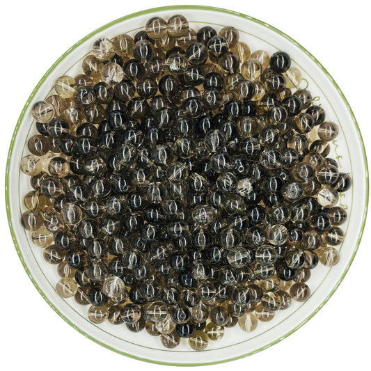 WHNKFB 10mm 50PCS Natural Smoky Quartz Round Beads, High Clarity Loose Brown Crystal Beads for Jewelry Making Craft - 6mm 8mm 10mm Options with Free Elastic Cord