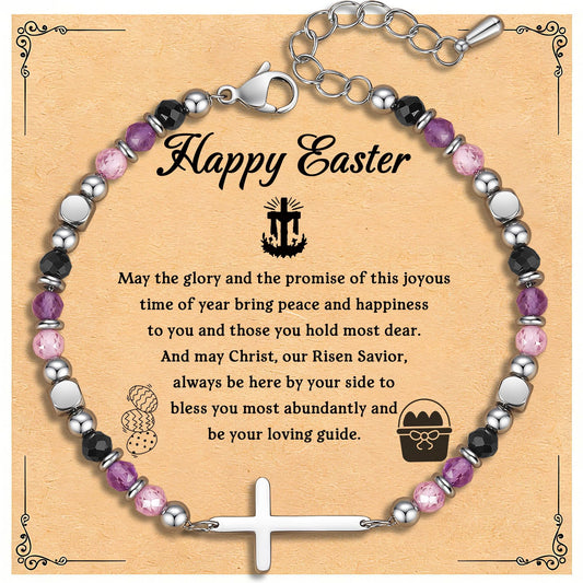 Wineord Easter Basket Stuffers for Teens, Religious Easter Gifts for Kids, Baptism First Communion Confirmation Gifts for Girls, Christian Faith Jewelry Anxiety Relief Cross Bracelets for Women