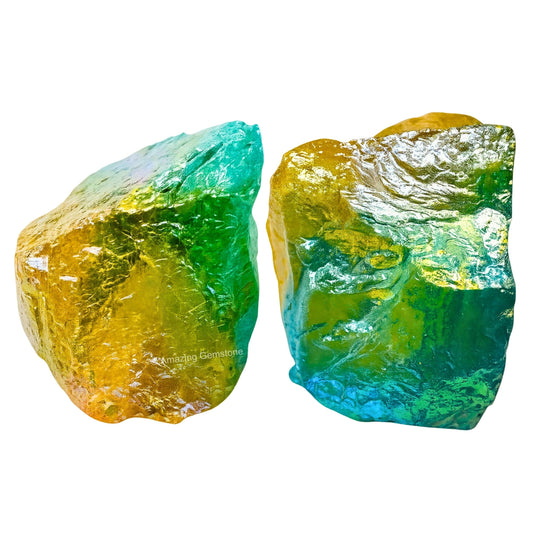 Amazing Gemstone 2 Pieces Yellow Aqua Aura Quartz Raw Crystals and Healing Stones, Natural Rocks for Meditation and DIY Raw Stones and Crystals