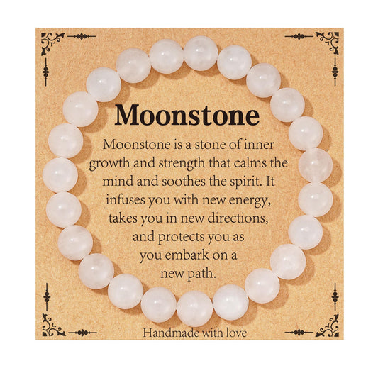 Gnamy Moonstone Beads Bracelet for Women, Healing Crystal Bracelet for Spiritual Healing Positive Energy Stress Relief, Natural Stone Stretch Beaded Bracelets Birthday Jewelry Gifts for Daughter Friends Girlfriend Her