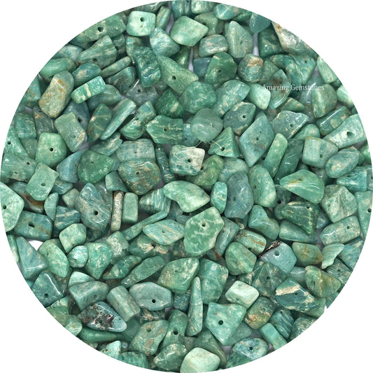 Amazonite Pre Drilled Natural Crystals Crushed Chips Beads for Jewelry Making, DIY Handmade Healing Crystals (25 Inch Strand)