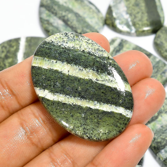 Natural Green Swiss Opal Gemstone- Chakra Healing Cabochon-Gemstone For DIY Jewelry Making -Loose Perfect Polished Crystals for Crafting Unique Jewelry Gift for Her, Mother and Wife (5 pcs, 25-35 mm)