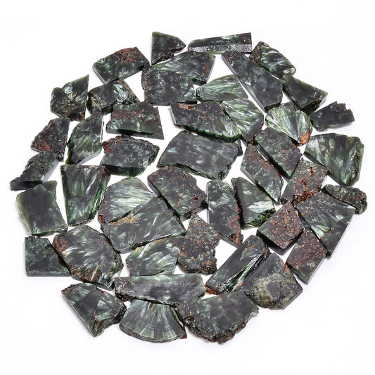 Natural Seraphinite Raw Slice Gemstone- Healing Crystals for DIY Jewelry Making -Loose Natural Cabochon -Perfect for Crafting Unique Jewelry Designs (5 pcs, 25-35 mm)