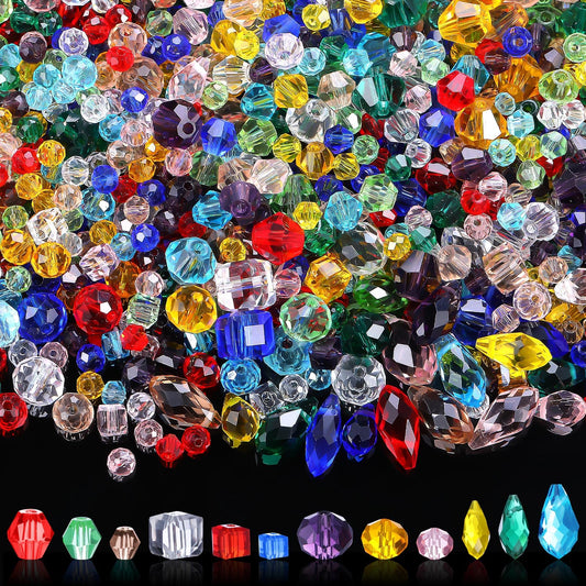 Kigeli 1280 Pcs Glass Beads Bulk Assorted Crystal Beads for Jewelry Making Faceted Teardrop Rondelle Briolette for DIY Crafts Necklace Wristband Earring Kit(Classic,Colorful)