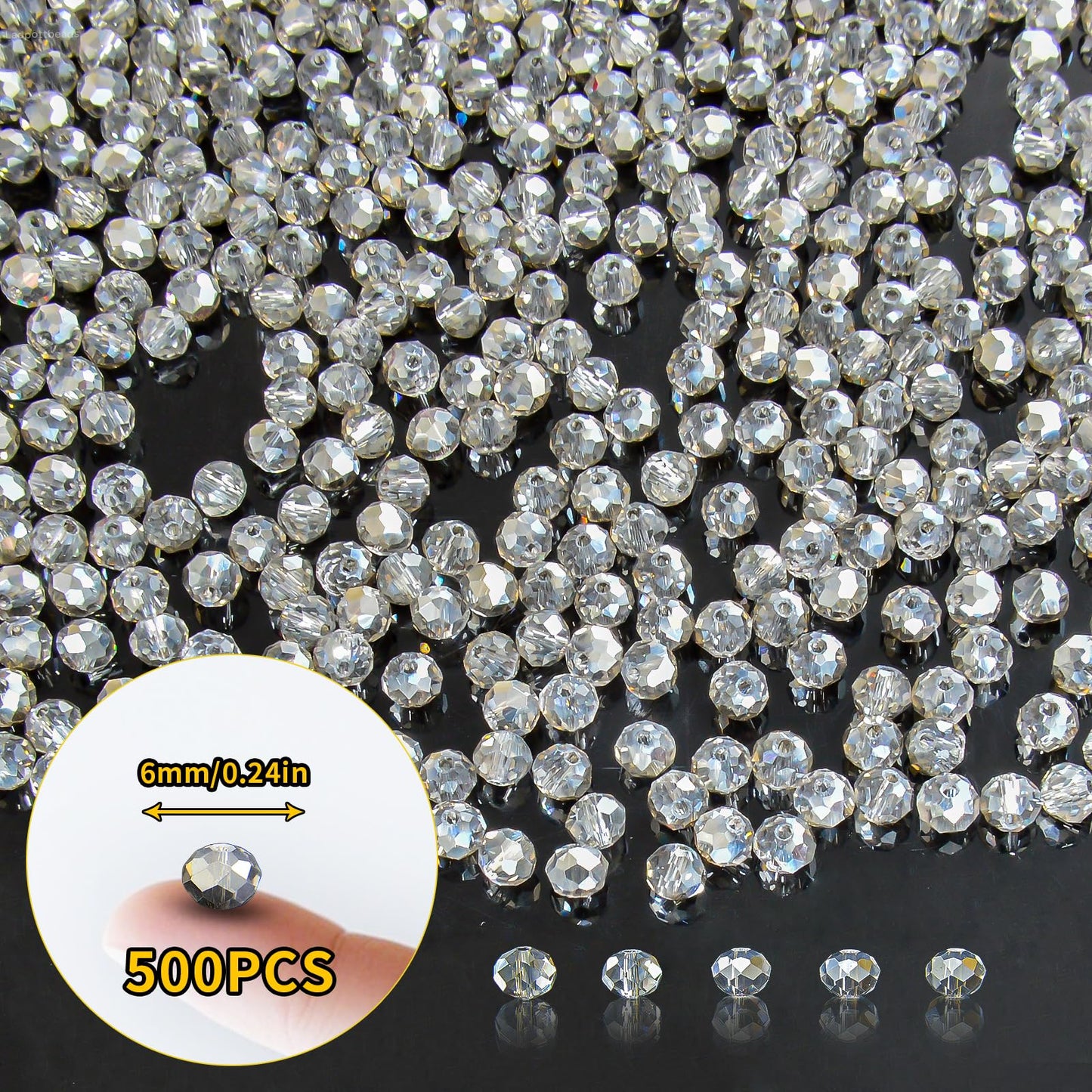 Laopottbeads 500Pcs 6mm Crystal Glass Beads for Jewelry Making Beads for Bracelets Necklace Pendants Making Supplies(Gray)