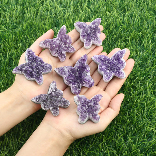 ZHIYUXI Butterfly Gifts Rock Geode Crystal Butterfly Cluster Amethyst Healing Crystals Gemstones Protection Crystals Butterfly Gifts for Women Raw Stone Decor Energy Balance Reiki Room Decor
