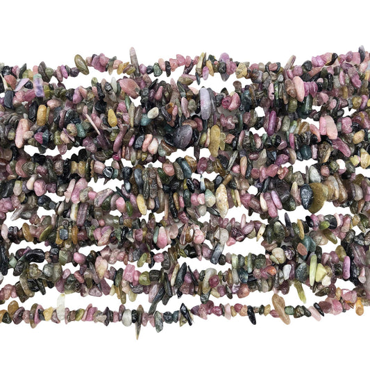 Fekuar 64" Irregular Tumbled Rainbow Tourmaline Chip Beads for Jewelry Making, Healing Crystal Drilled Loose Bead Strand DIY Craft Supplies, 5-8mm