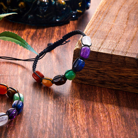 Hicarer 4 Pcs 7 Colored Chakra Bracelets for Women Men Gifts Colored Chakra Bracelets Crystal Stretch Yoga Braided Rope Bead Reiki Wristlets