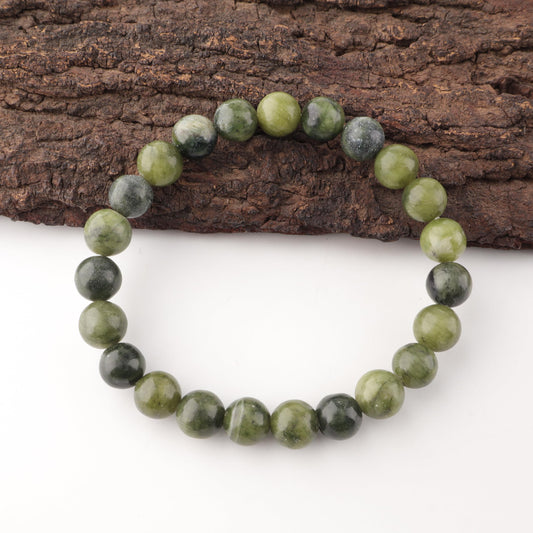 Anagha Jewels Natural Nephrite Jade Crystal Beaded Bracelet For Men Women, Handmade 8mm Round Nephrite Jade Beads Stretchable Bracelet 7.5", Green Stone Bracelet, Chakra Reiki Healing Bracelet