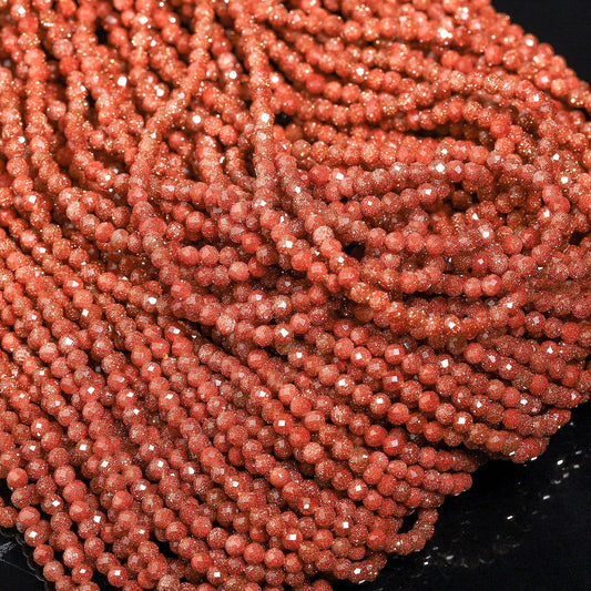 Song Xi 180pcs 2mm Natural Golden Sandstone Gemstone Beads Faceted Round Loose Stone Beads for Jewelry Making (1 Strand)