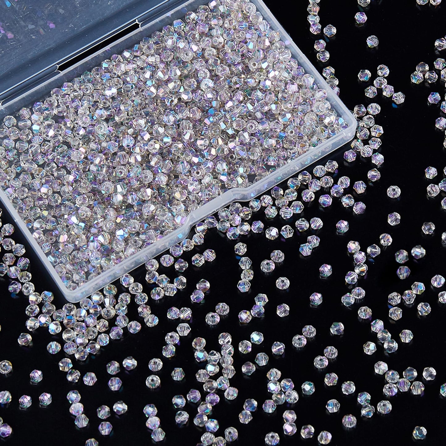 Laopottbeads 1200PCS 3mm Bicone Crystal Glass Beads for Jewelry Making, Sparkling Mini Beads for Suncatchers, DIY Bracelets & Craft Projects (AB Phantom Purple)