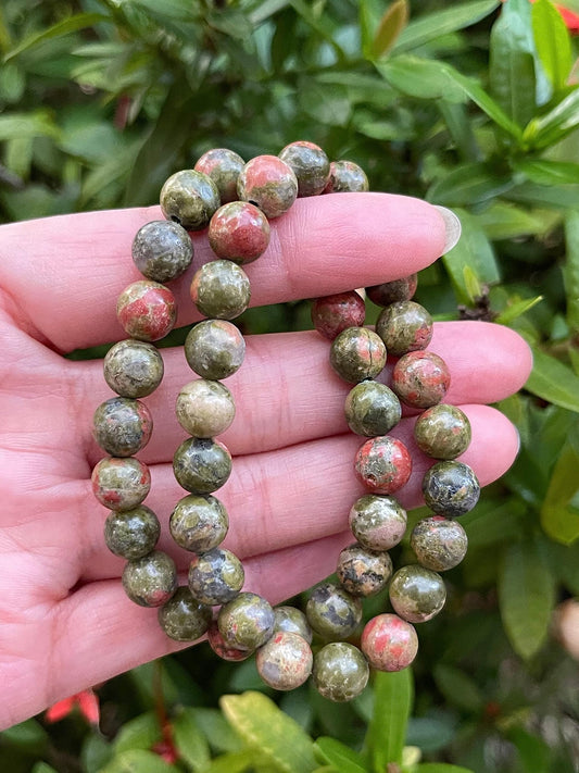 GAF TREASURES Unakite Crystal Bead Bracelet 8mm, Genuine Unakite Stretch Gemstone Bracelet, Healing Crystal Bracelet, Gift for Men & Women (1)
