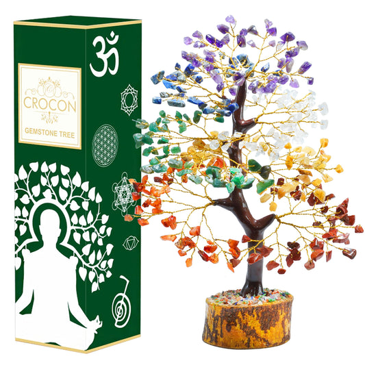 Crocon® 7 Chakra Crystals Tree of Life Birthday Gifts for Women, Men & Friends | Home & Office Decor, Money Tree Healing Crystals Gift | Mom Gift Ideas Housewarming Gifts New Home Sister & Dad
