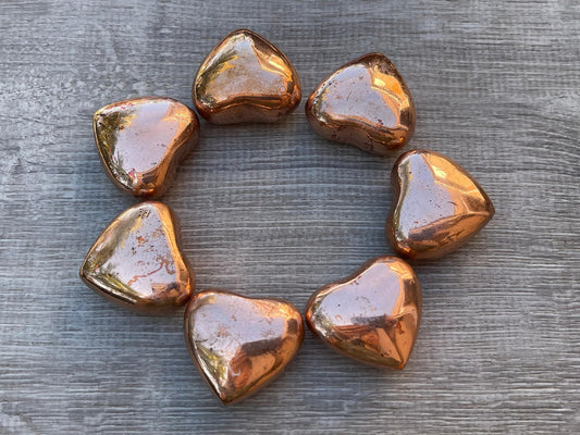 GAF TREASURES Copper Gemstone Hearts, Polished Copper Puffy Hearts, Copper Crystal Palm Stone, Copper Healing Crystal Hearts (1 Heart