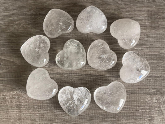 Clear Quartz Gemstone Hearts, Polished Clear Quartz Puffy Hearts, Clear Quartz Crystal Palm Stone, Clear Quartz Healing Crystal Hearts (1 Heart)