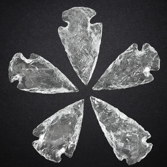 Amazing Gemstone 5 Pieces Clear Quartz Arrowhead, Crystal and Healing Stone Flint Rock Arrow Head - 1 to 1.5 Arrowheads for DIY Project Craft Point Jewelry Making