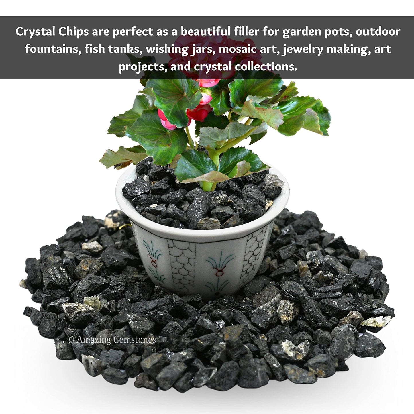 Black Tourmaline Crystal Chips Aquarium Gravel Rocks - Black Tourmaline Chips Bulk Fish Tank Gravel, Small Tumbled Stone Chips and Tiny Crystals for Decoration (Natural AAA Grade Gemstones)