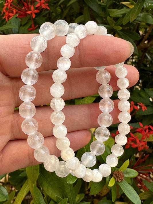 GAF TREASURES Selenite Crystal Bead Bracelet 8mm, Genuine Selenite Stretch Gemstone Bracelet, Healing Crystal Bracelet, Gift for Men & Women (1)
