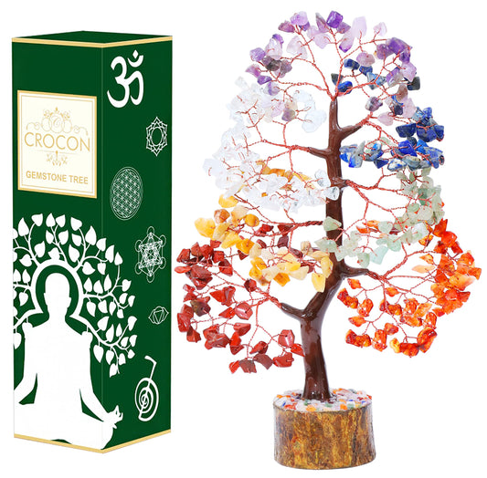 Crocon® 7 Chakhra Crystals Tree, Birthday Gifts for Women & Men, House Decor for Shelf, Healing Crystals, Spiritual Gift Decor, House Warming Gifts New Home, Birthday Gift for Mom Sister
