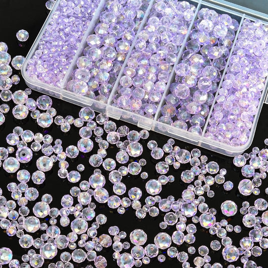 Laopottbeads 800Pcs 4/6/8/10mm Crystal Glass Beads for Jewelry Making Beads for Bracelets Necklace Pendants Making Supplies(Light Purple)